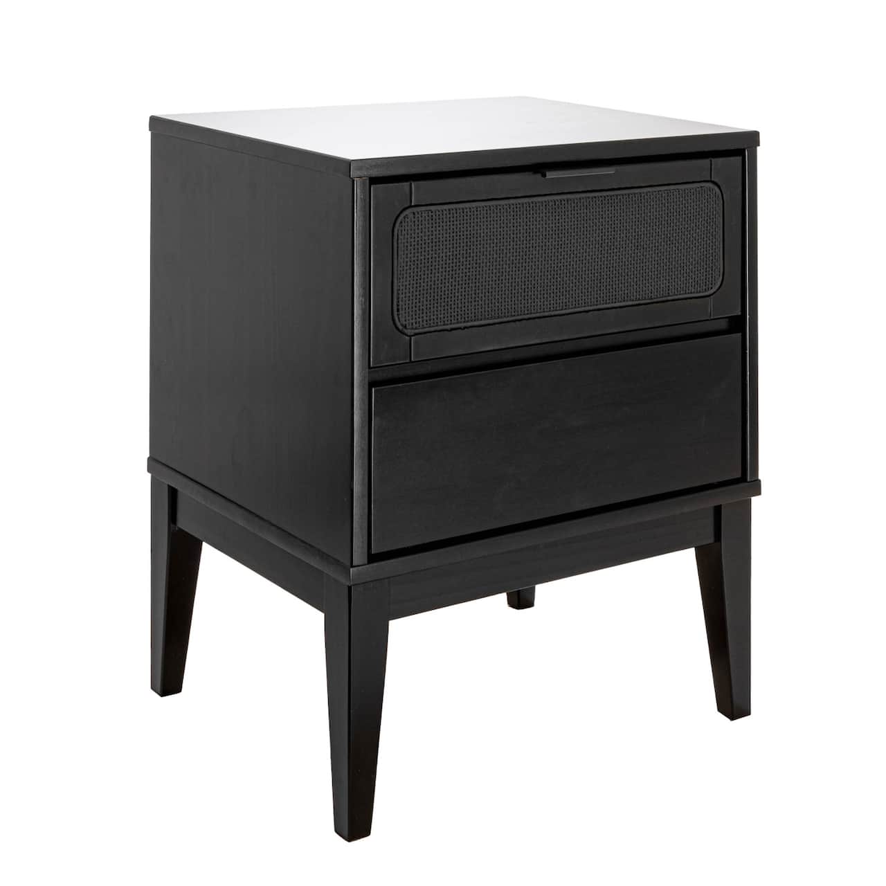 Crawford 24&#x22; Nightstand with Storage Drawers and Natural Woven Cane Detail